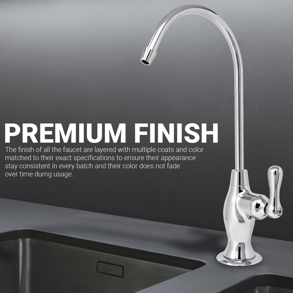 Metpure Vase Style Non-Air Gap RO Faucet Kit with Wrench & 1/4 inch + 3/8 inch OD Adapters, NSF - view 64