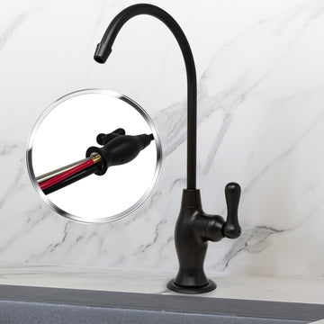 Water Filtration Faucet Vase Style Matte Black Reverse Osmosis Air Gap With Pre-installed Attached Tubings. Include 1/4OD and 3/8OD QC Unions. Certified by NSF.