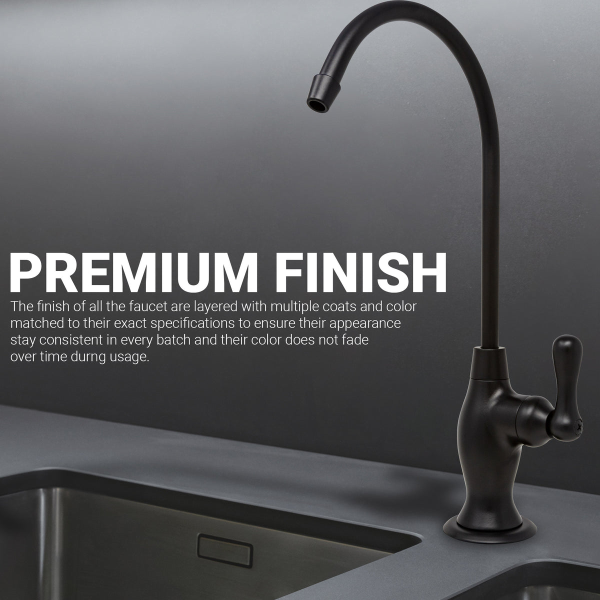 Metpure vase style air gap reverse osmosis faucet in matte black with pre-attached drain tubes