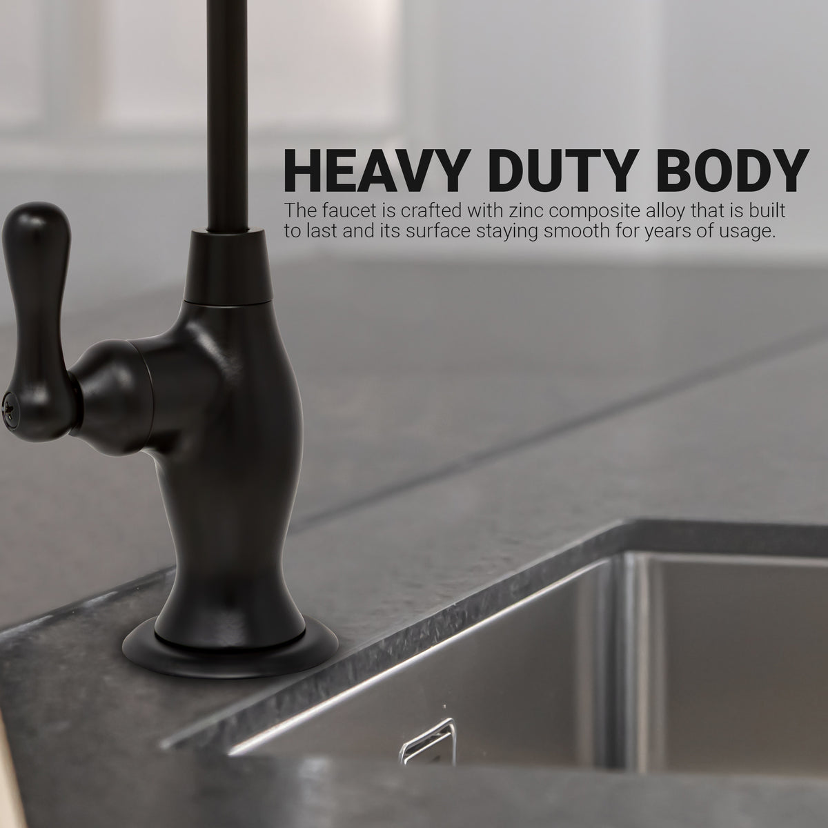 Metpure vase style air gap reverse osmosis faucet in matte black with pre-attached drain tubes
