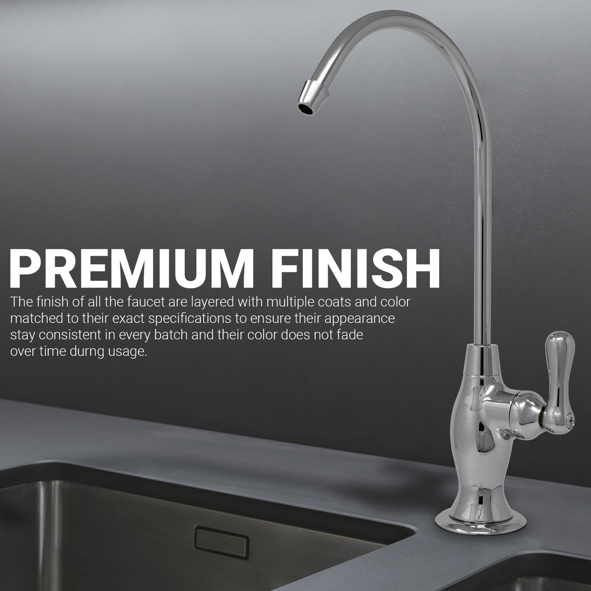 Metpure Vase Style Non-Air Gap RO Faucet Kit with Wrench & 1/4 inch + 3/8 inch OD Adapters, NSF - view 90