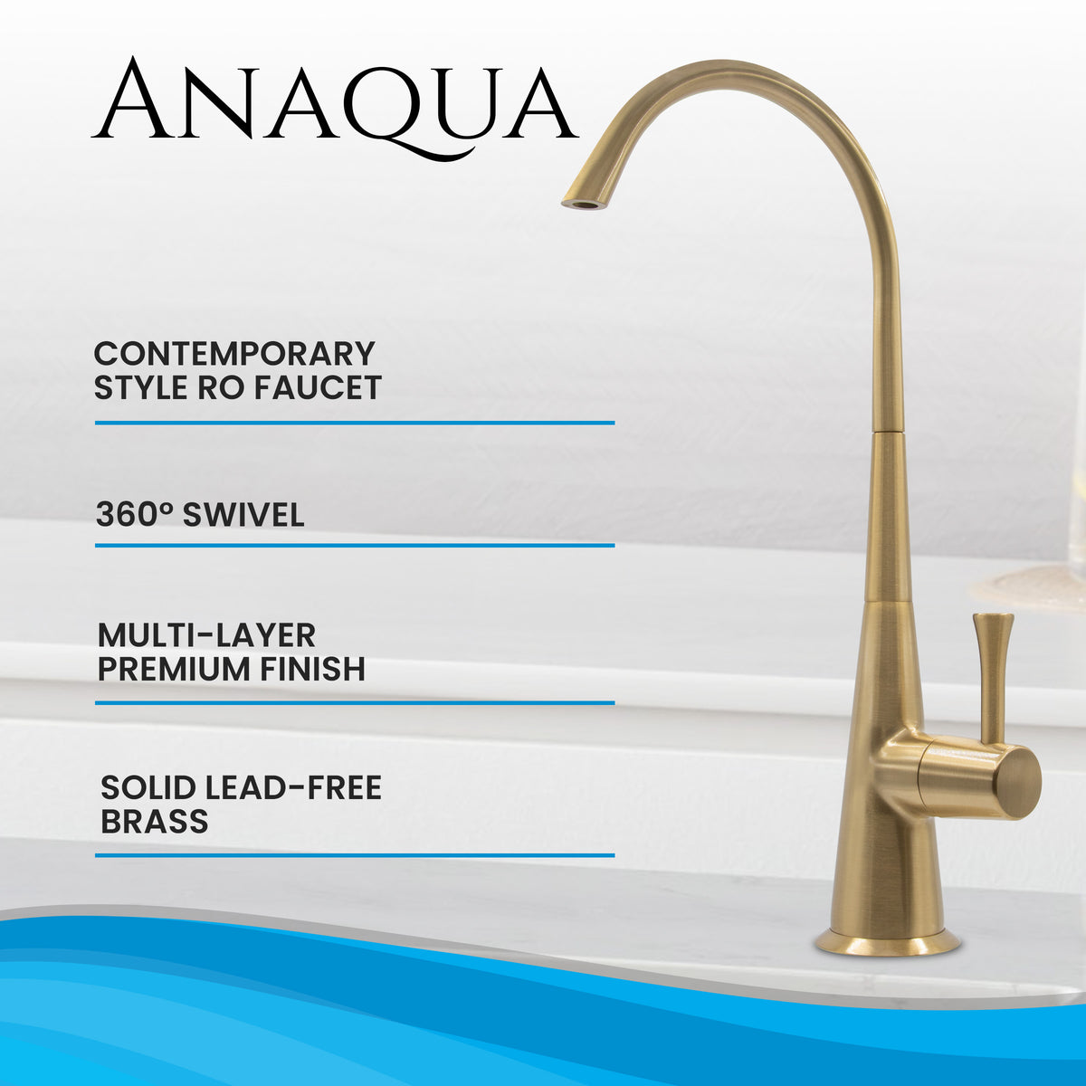 Metpure Anaqua non-air gap reverse osmosis faucet in brushed gold