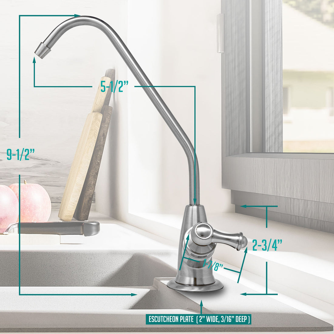 Water Filtration Faucet Brushed Nickel Long Reach Style Reverse Osmosis Non Air Gap. Certified by NSF.