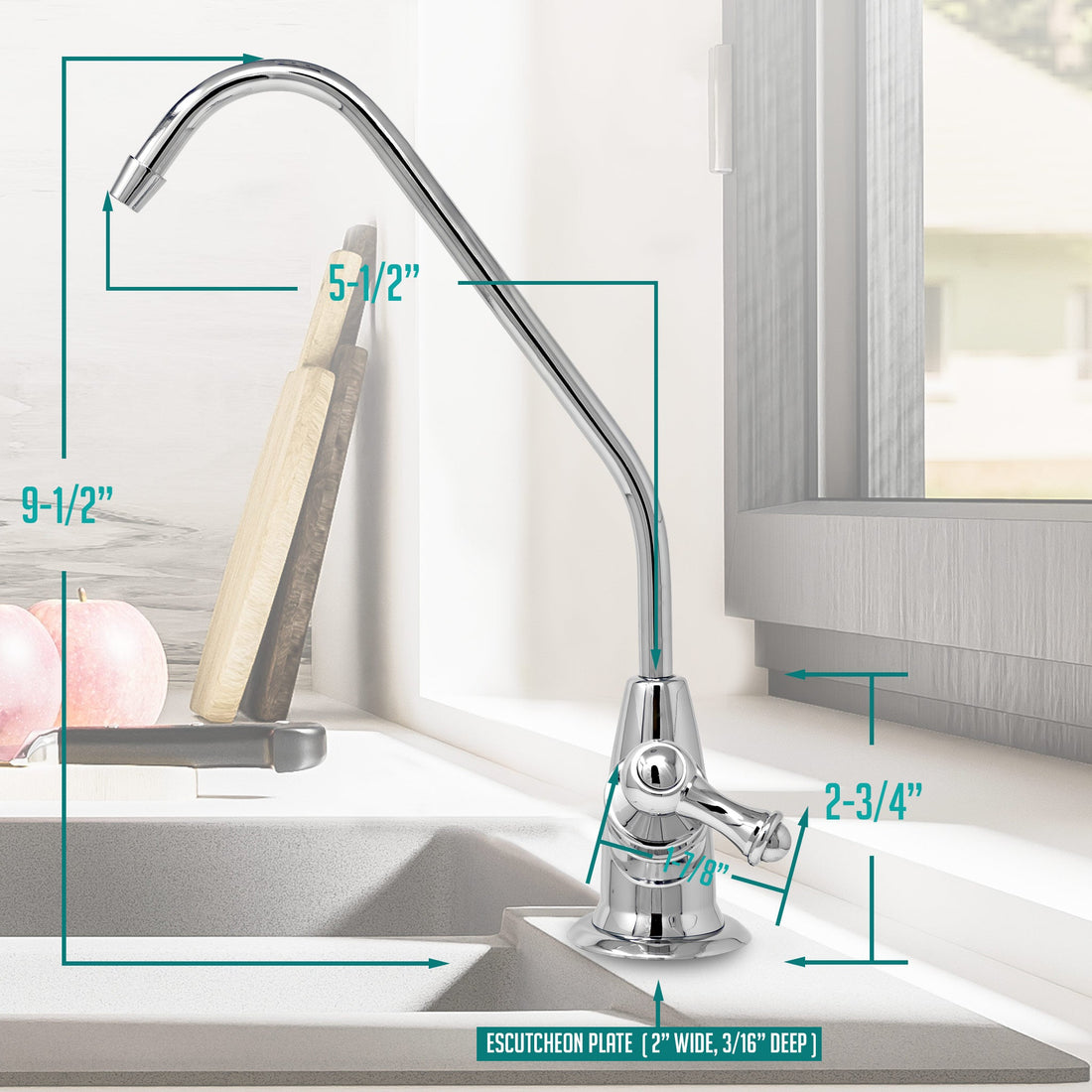 Water Filtration Faucet Chrome Long Reach Style Reverse Osmosis Non Air Gap. Certified by NSF.