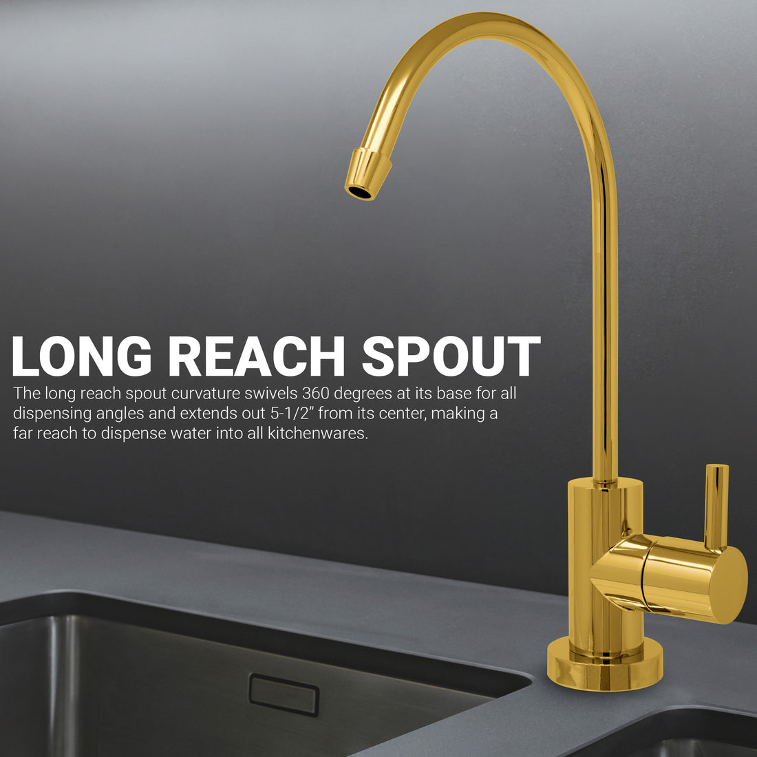 Water Filtration Faucet Bright Gold Euro Style Reverse Osmosis Non Air Gap. Certified by NSF.