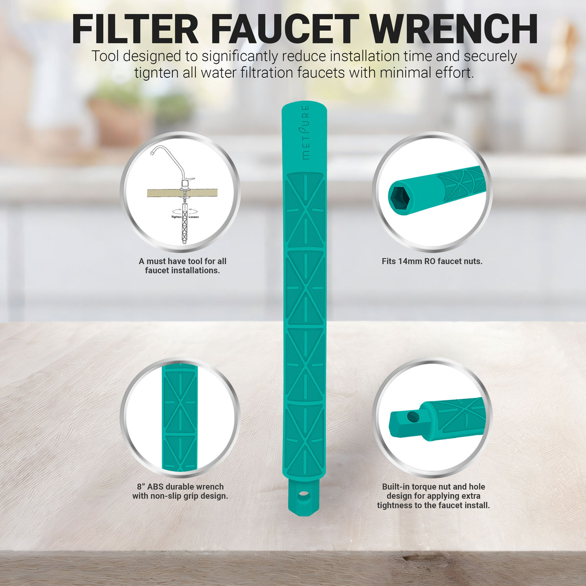 Metpure Large Euro Style Non-Air Gap RO Faucet Kit with Wrench & 1/4 inch + 3/8 inch OD Adapters, NSF - view 52