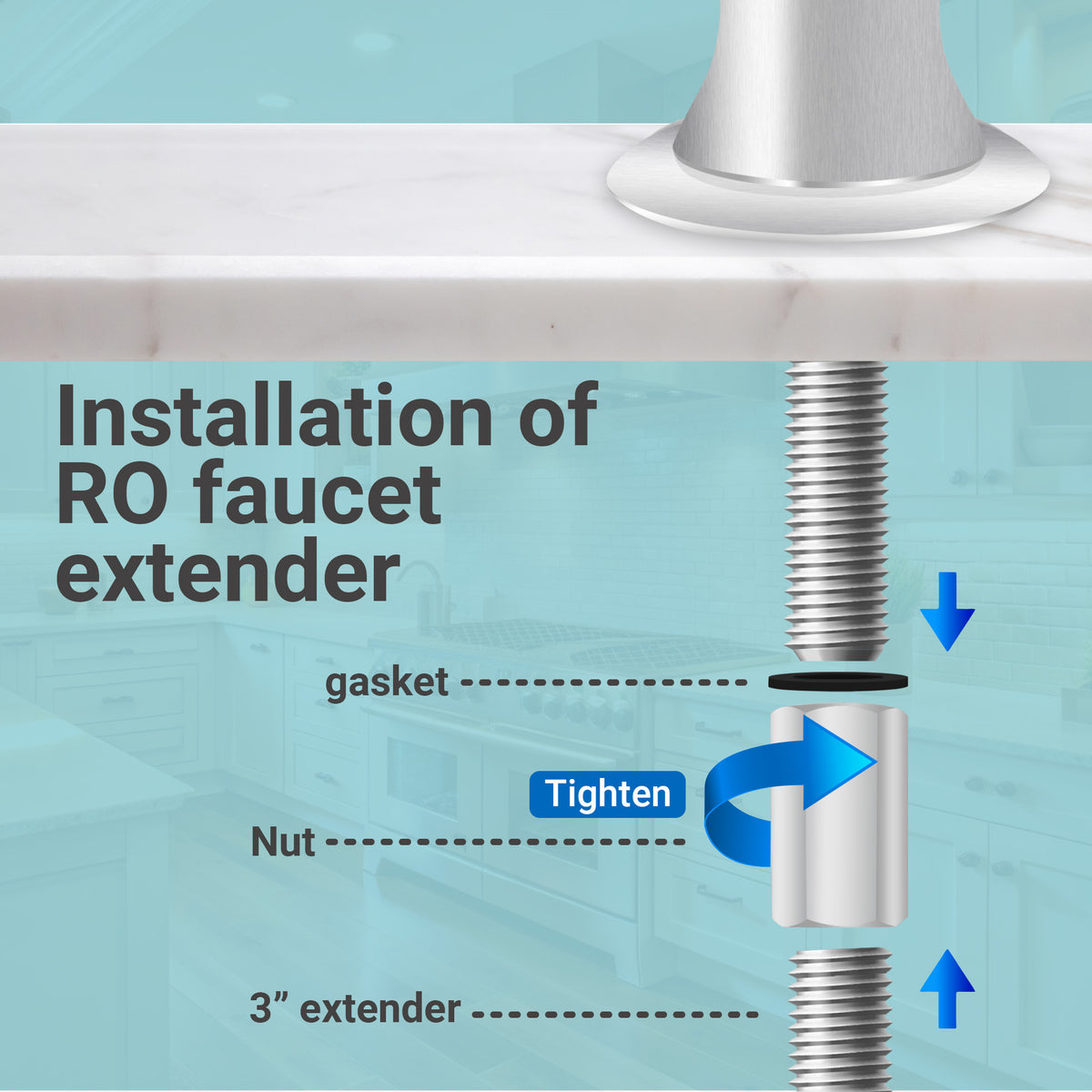 RO Faucet Universal 3 inch Extender for 7/16 inch Shank - view 8