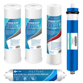 5 Pack Replacement Filters for RO Drinking Water System - (1) 50 GPD RO Reverse Osmosis Membrane + (1) 10" GAC W/ 1/4" Quick Connect Ports + (2) 10" x 2.5" Carbon Block + (1) 10" x 2.5" PP Sediment