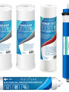 5 Pack Replacement Filters for RO Drinking Water System - (1) 50 GPD RO Reverse Osmosis Membrane + (1) 10