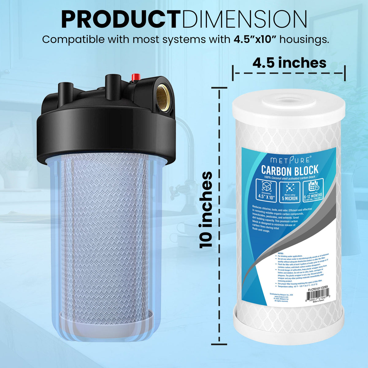 Metpure 10 x 4.5 inch coconut shell carbon block CTO water filter cartridge