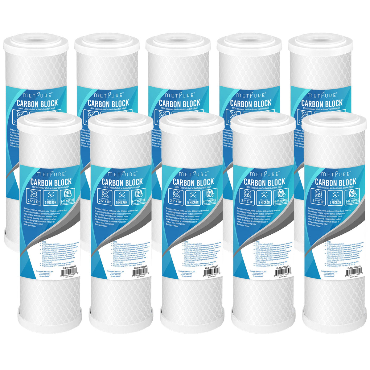 Metpure 10 x 2.5 inch coconut shell carbon block CTO water filter, 5 micron