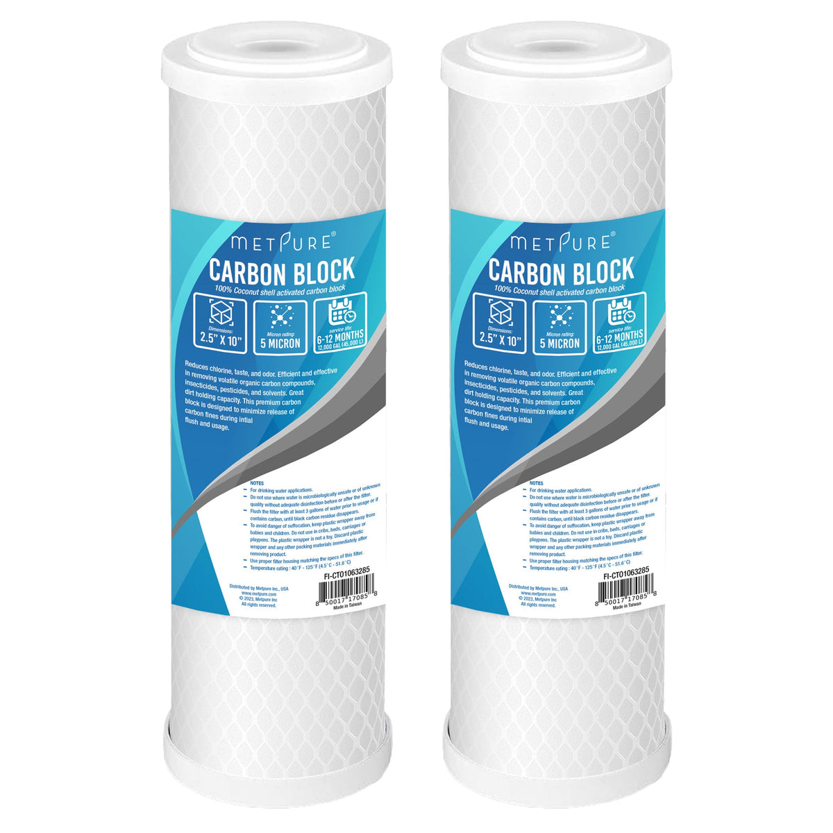 Metpure 10 x 2.5 inch coconut shell carbon block CTO water filter, 5 micron
