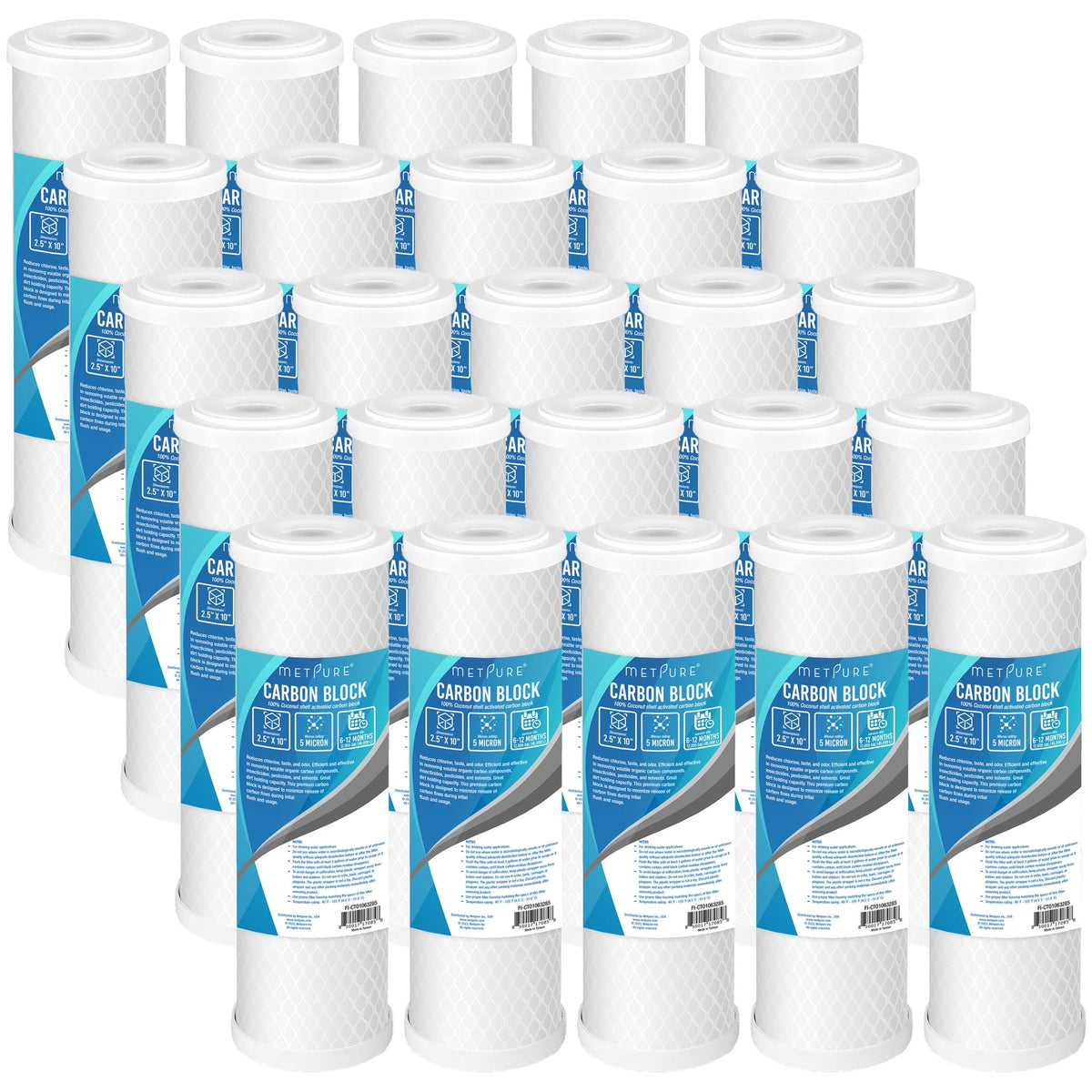 Pro Water Parts CTO Carbon Water Filter Cartridges – 5 Micron, 2.5x10", Standard Whole House Filter, 5-Pack