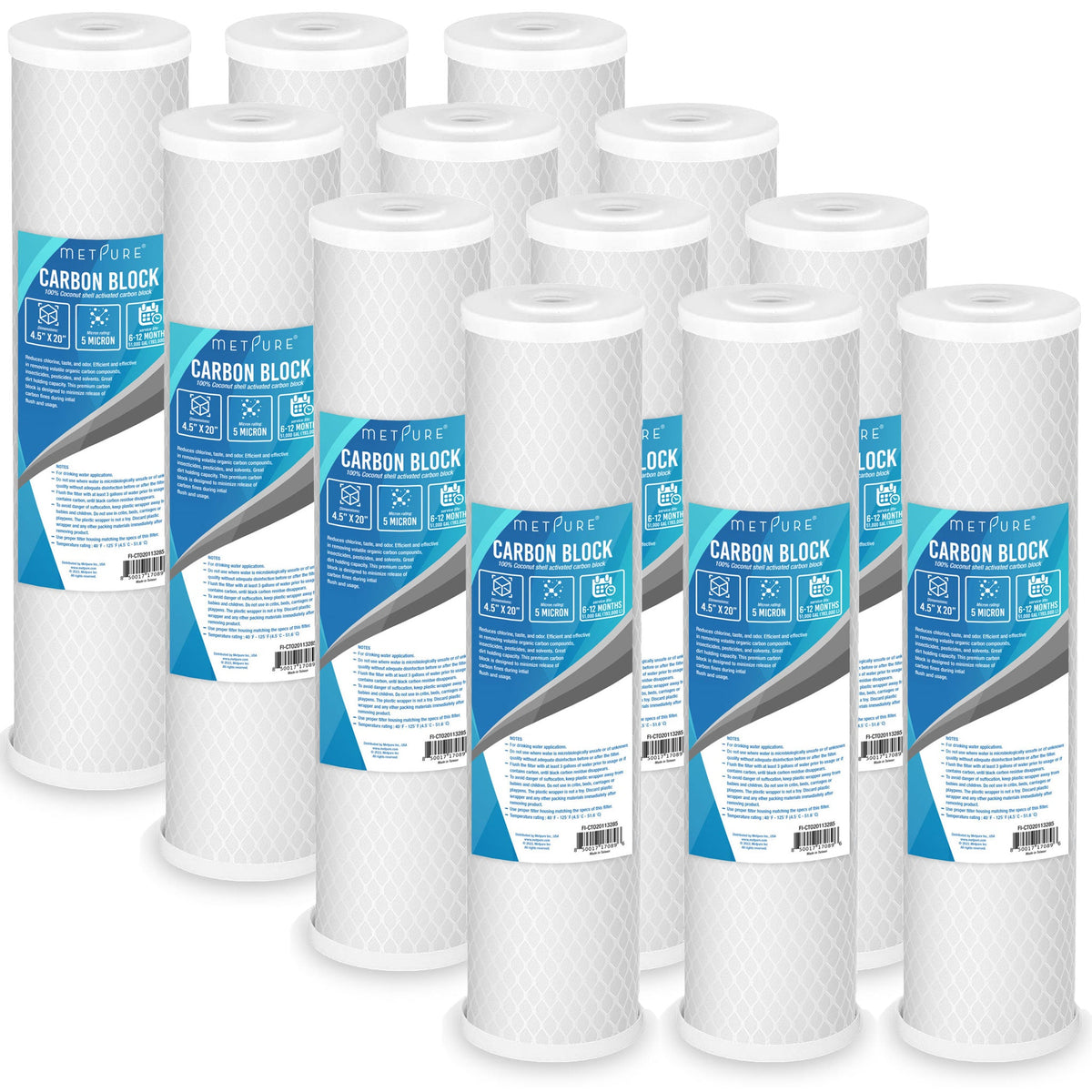 Metpure 20 x 4.5 inch coconut shell carbon block CTO water filter cartridge