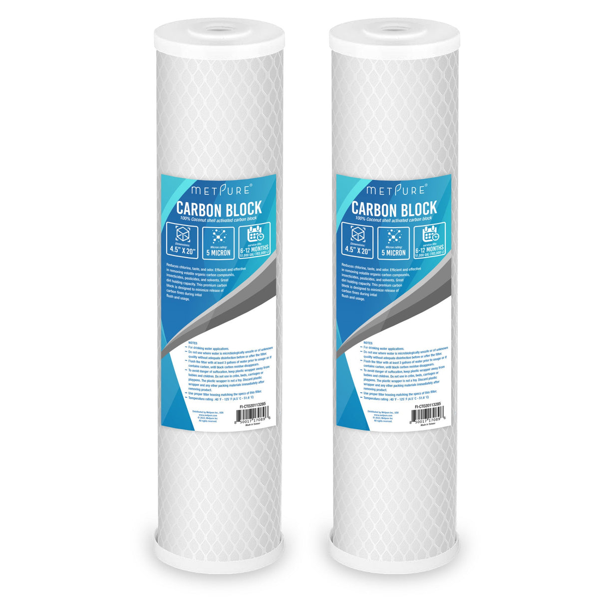 Metpure 20 x 4.5 inch coconut shell carbon block CTO water filter cartridge