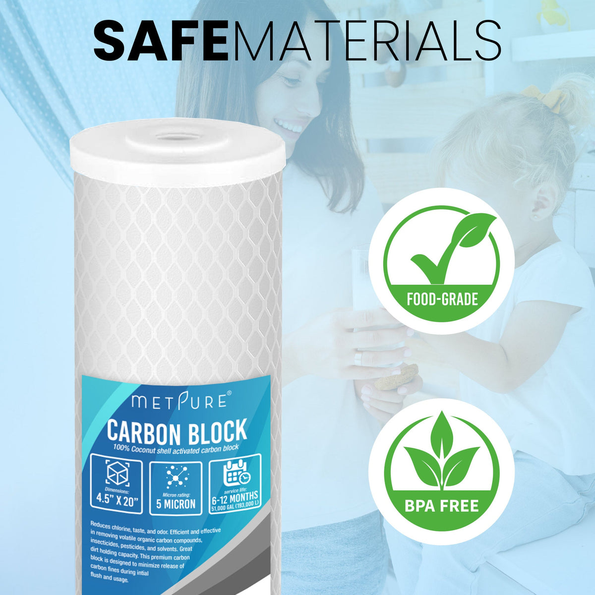 Metpure 20 x 4.5 inch coconut shell carbon block CTO water filter cartridge