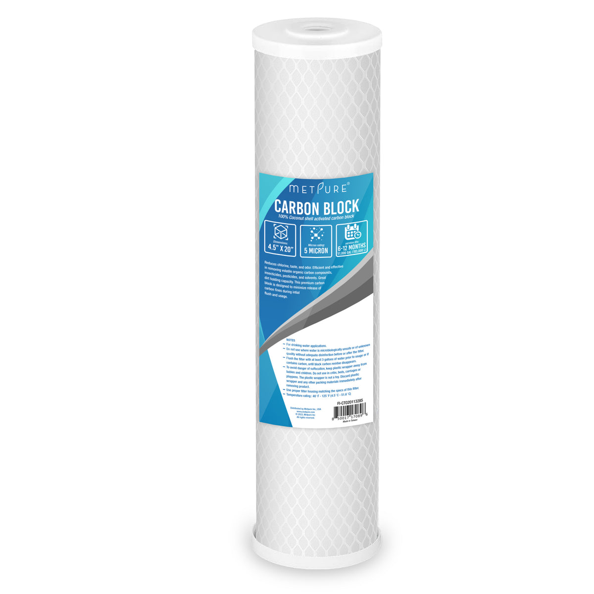 Metpure 20 x 4.5 inch coconut shell carbon block CTO water filter cartridge