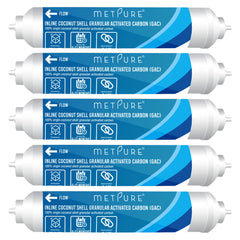 Metpure 2 x 10 inch inline coconut carbon GAC water filter with 3/8 inch OD quick connect ends