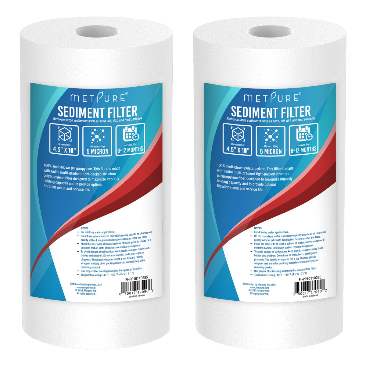 Metpure 10 x 4.5 inch 5 micron polypropylene sediment water filter cartridge