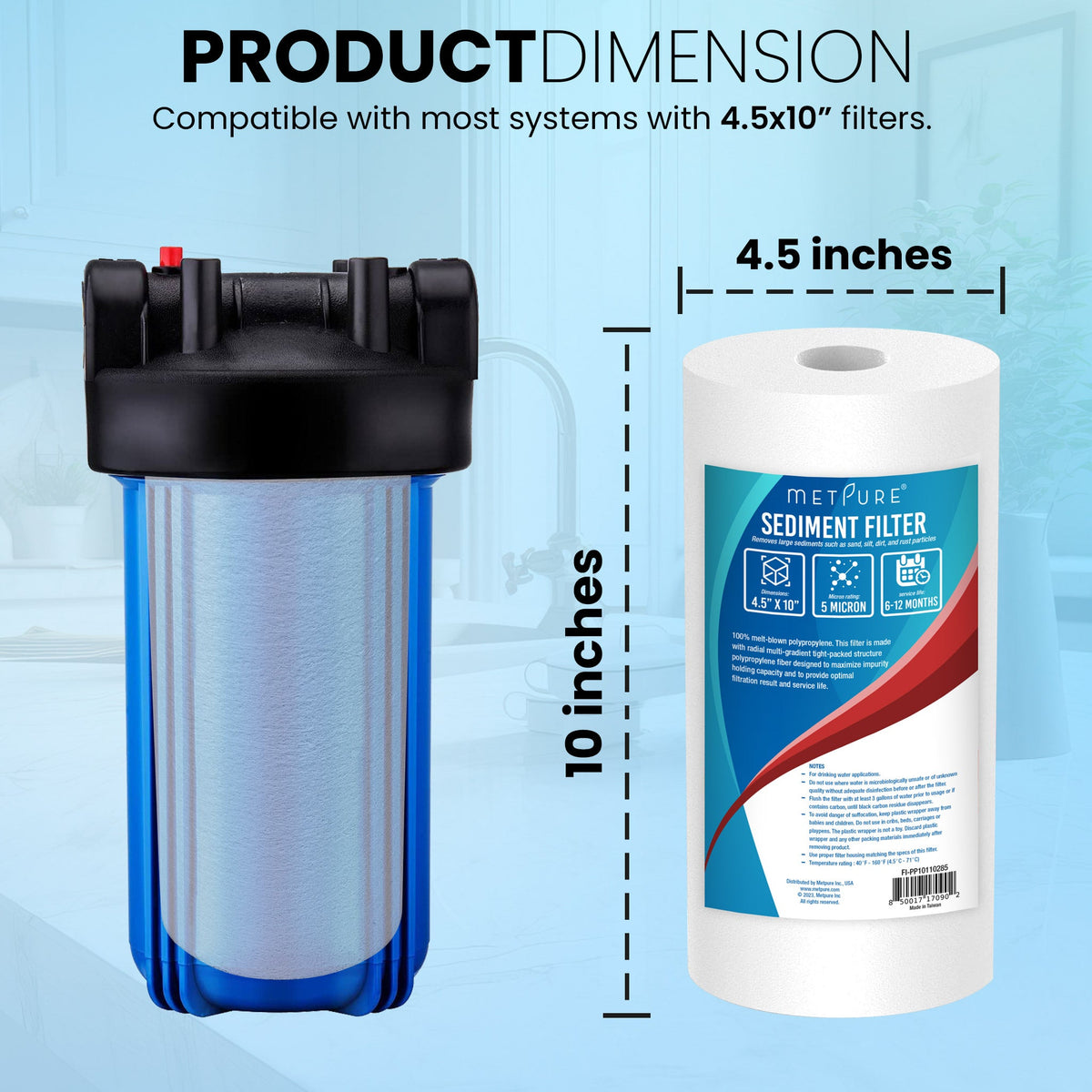 Metpure 10 x 4.5 inch 5 micron polypropylene sediment water filter cartridge
