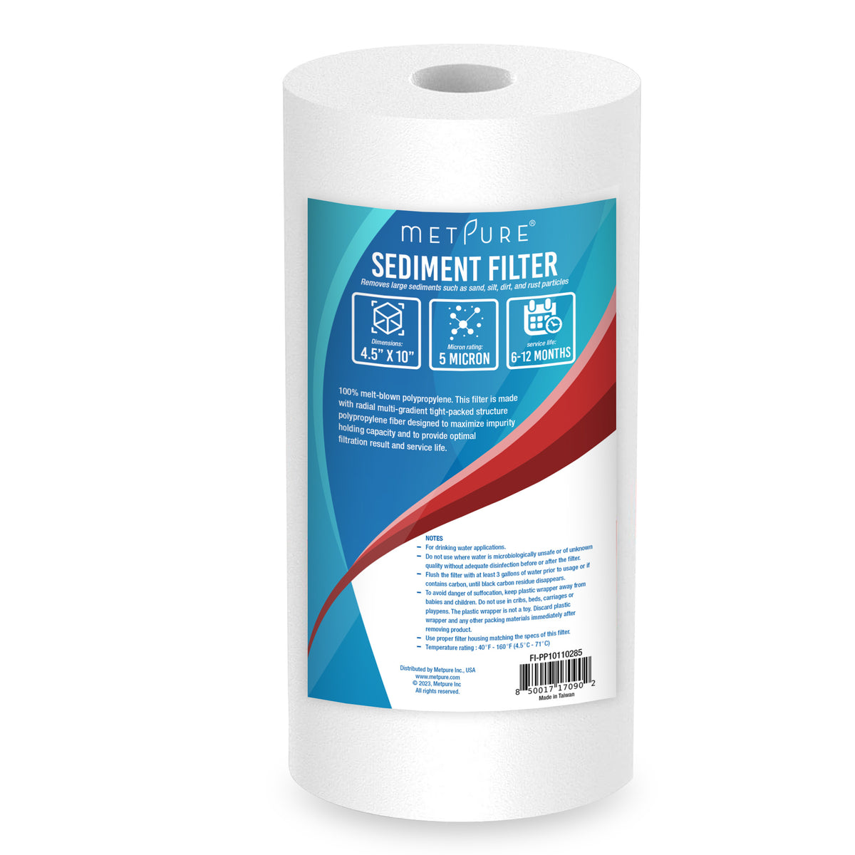 Metpure 10 x 4.5 inch 5 micron polypropylene sediment water filter cartridge