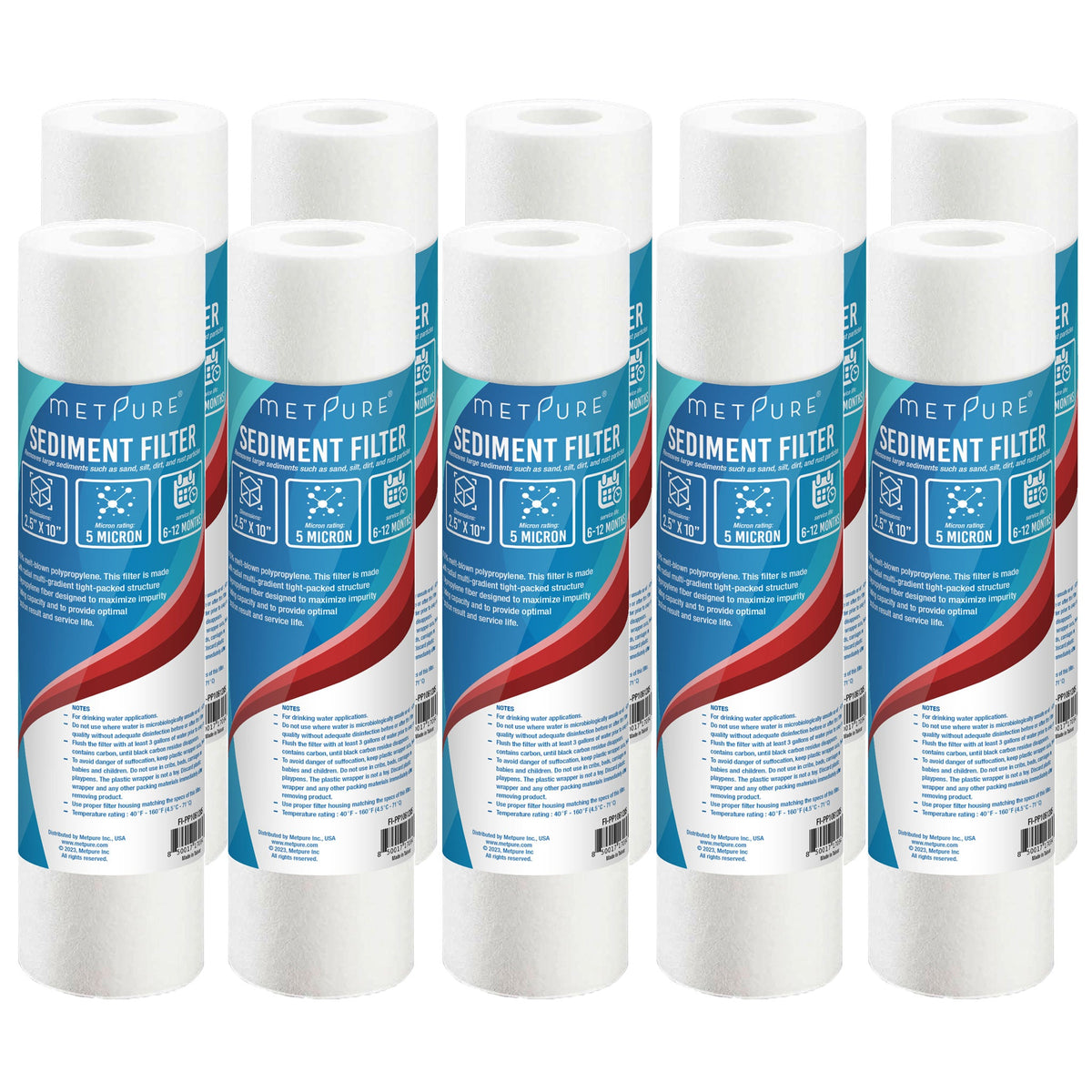 Metpure 10 x 2.5 inch 5 micron polypropylene sediment water filter cartridge