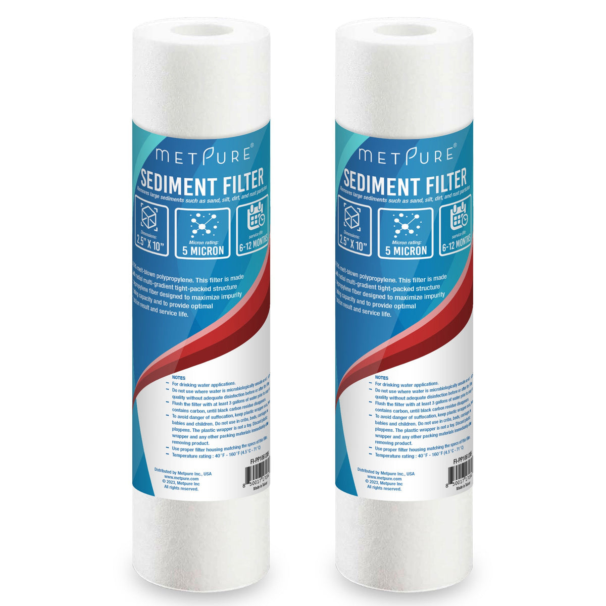 Metpure 10 x 2.5 inch 5 micron polypropylene sediment water filter cartridge