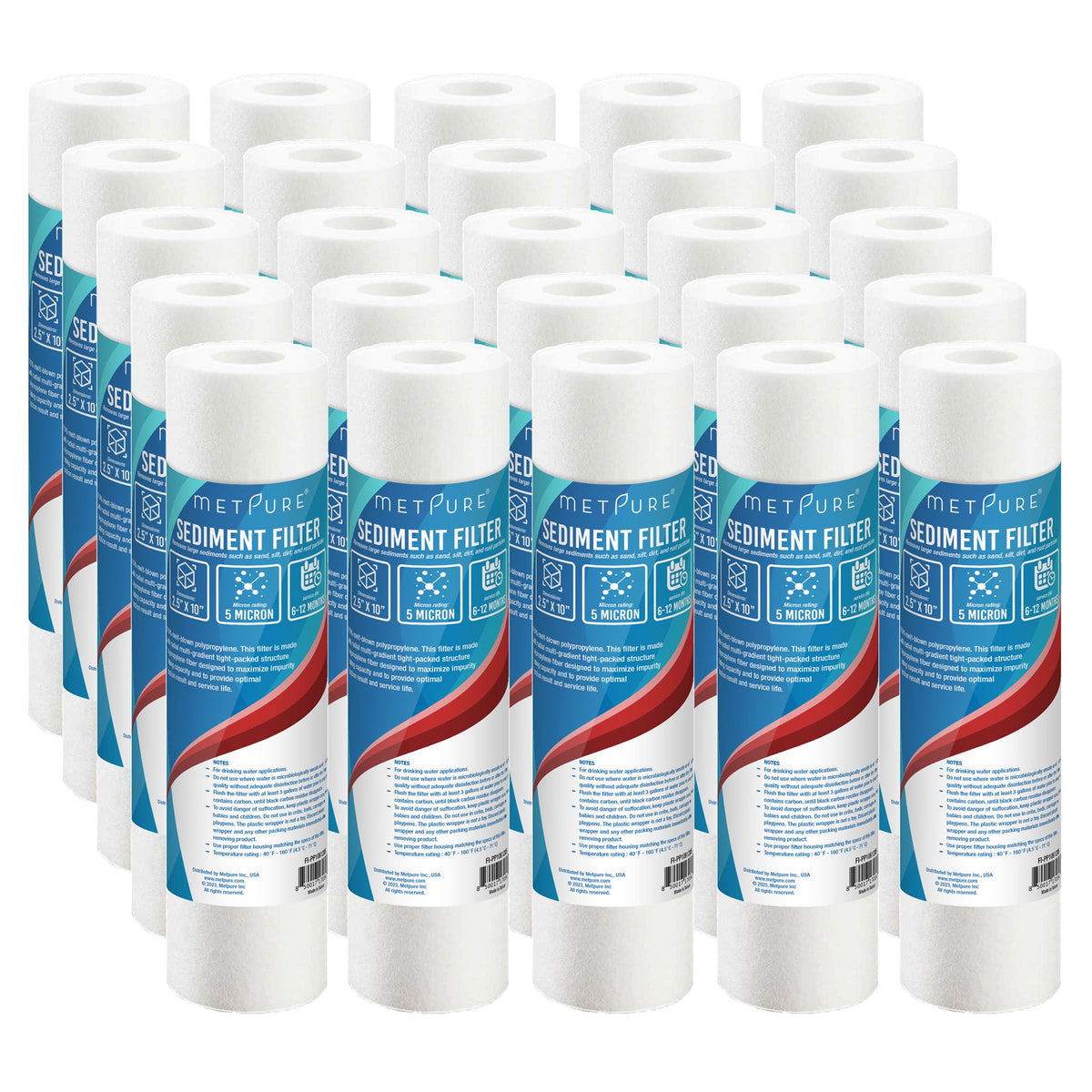Metpure 10 x 2.5 inch 5 micron polypropylene sediment water filter cartridge
