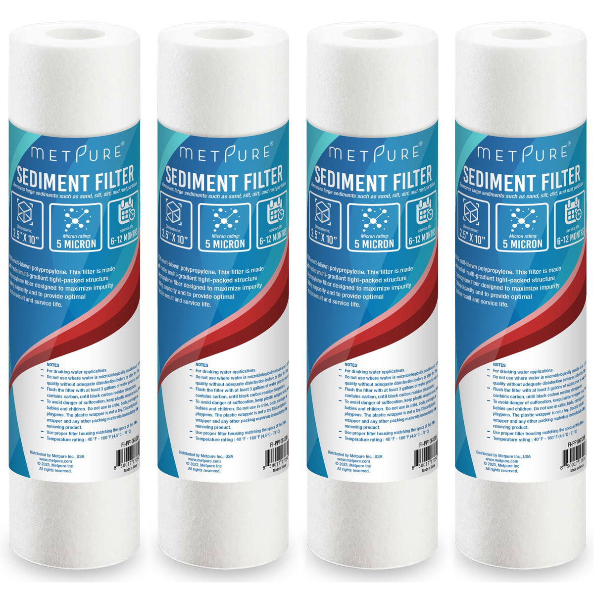 Metpure 10 x 2.5 inch 5 micron polypropylene sediment water filter cartridge