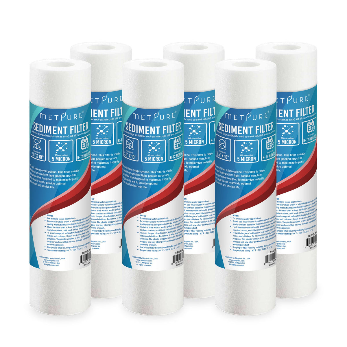 Metpure 10 x 2.5 inch 5 micron polypropylene sediment water filter cartridge