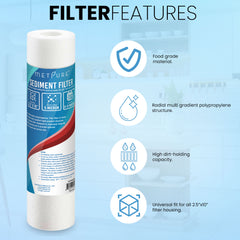 Metpure 10 x 2.5 inch 5 micron polypropylene sediment water filter cartridge