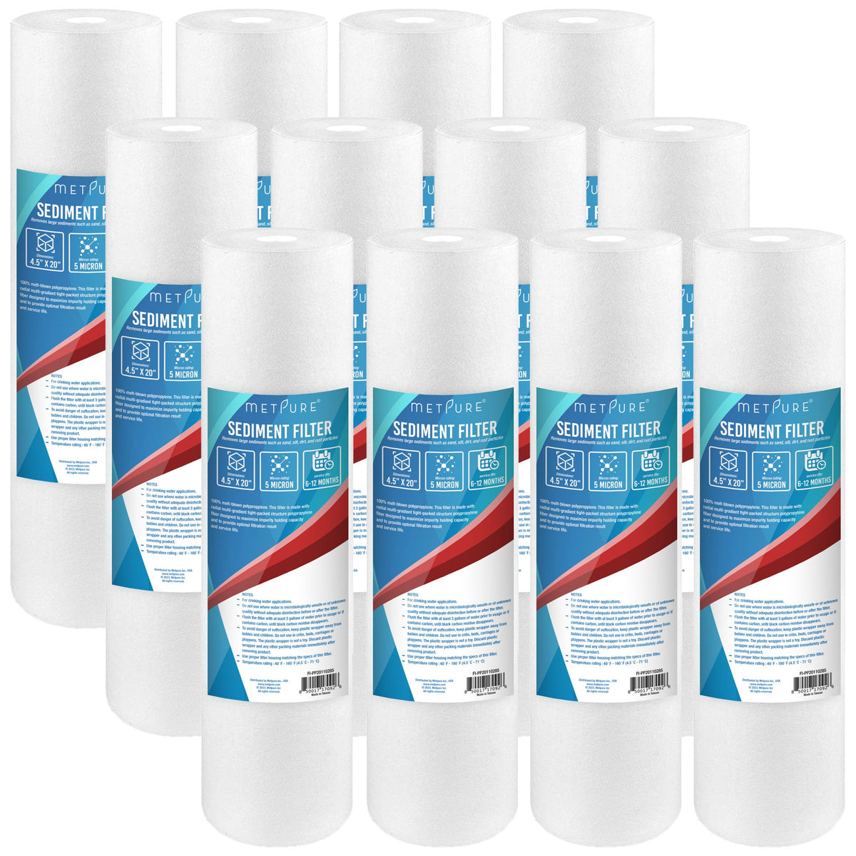 Metpure 20 x 4.5 inch 5 micron polypropylene sediment water filter cartridge