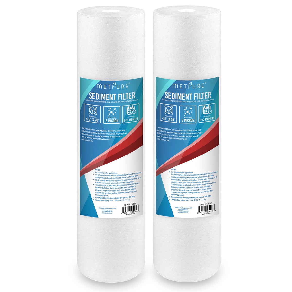Metpure 20 x 4.5 inch 5 micron polypropylene sediment water filter cartridge