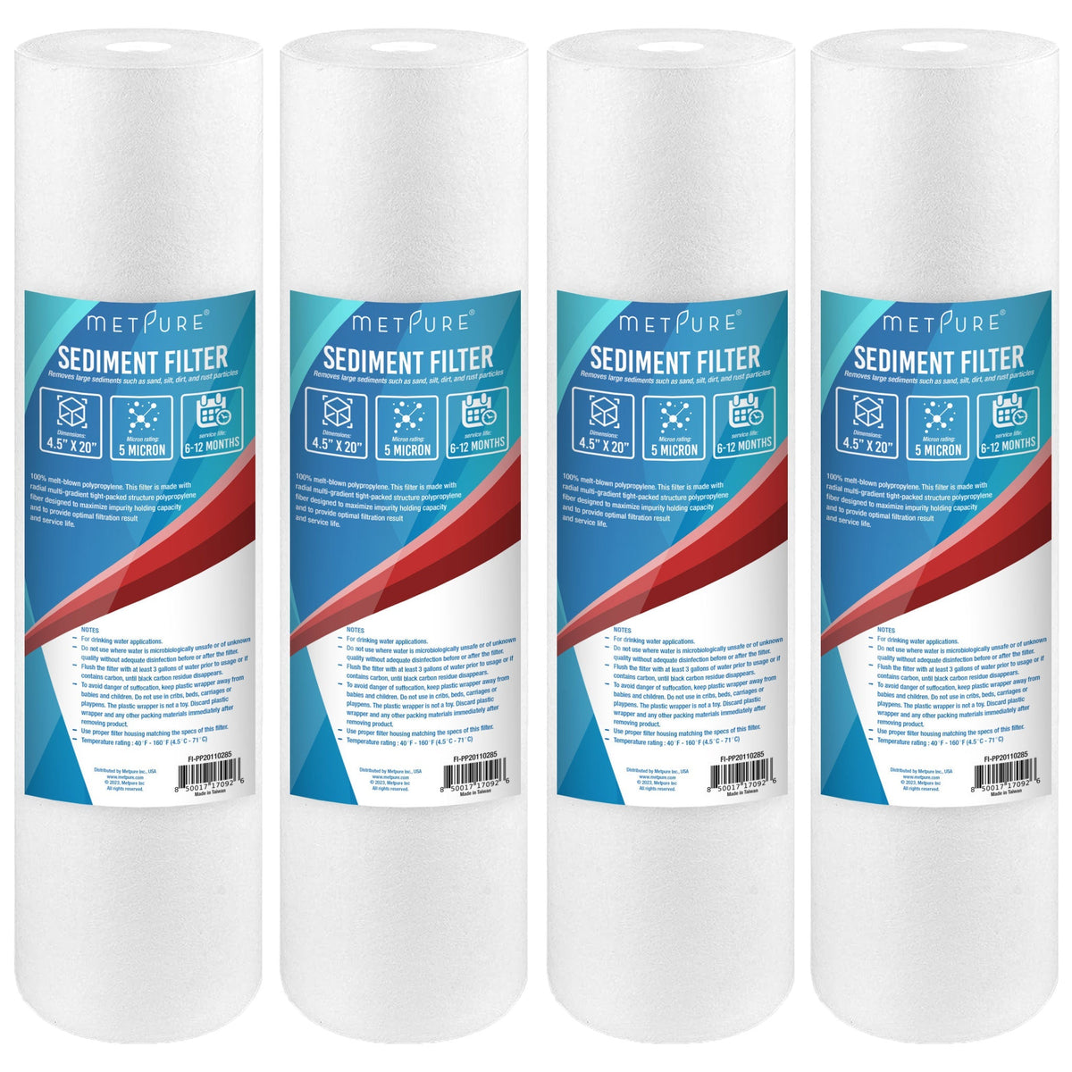 Metpure 20 x 4.5 inch 5 micron polypropylene sediment water filter cartridge
