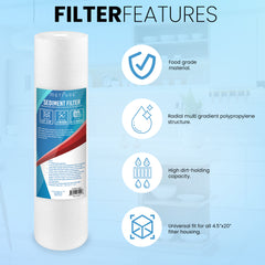 Metpure 20 x 4.5 inch 5 micron polypropylene sediment water filter cartridge