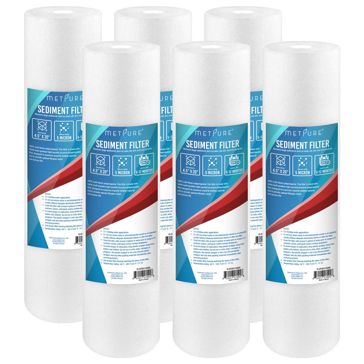 Metpure 20 x 4.5 inch 5 micron polypropylene sediment water filter cartridge