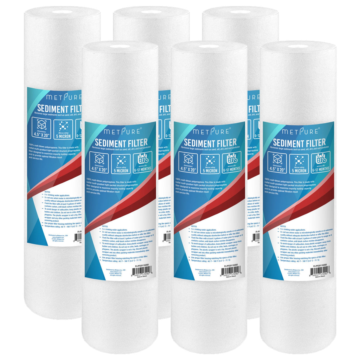 Metpure 20 x 4.5 inch 5 micron polypropylene sediment water filter cartridge