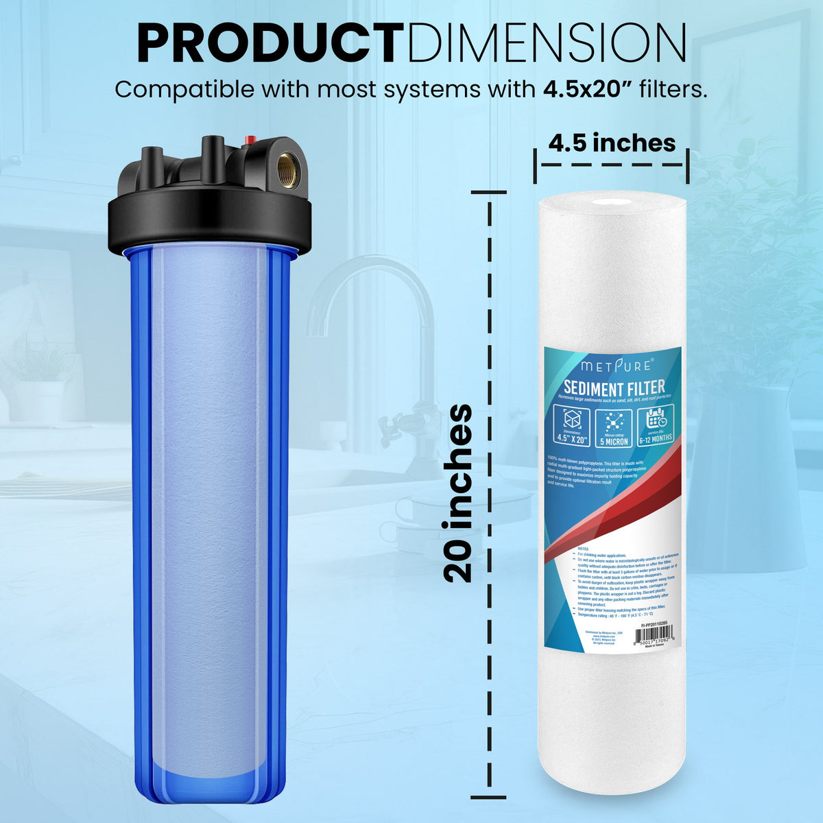 Metpure 20 x 4.5 inch 5 micron polypropylene sediment water filter cartridge