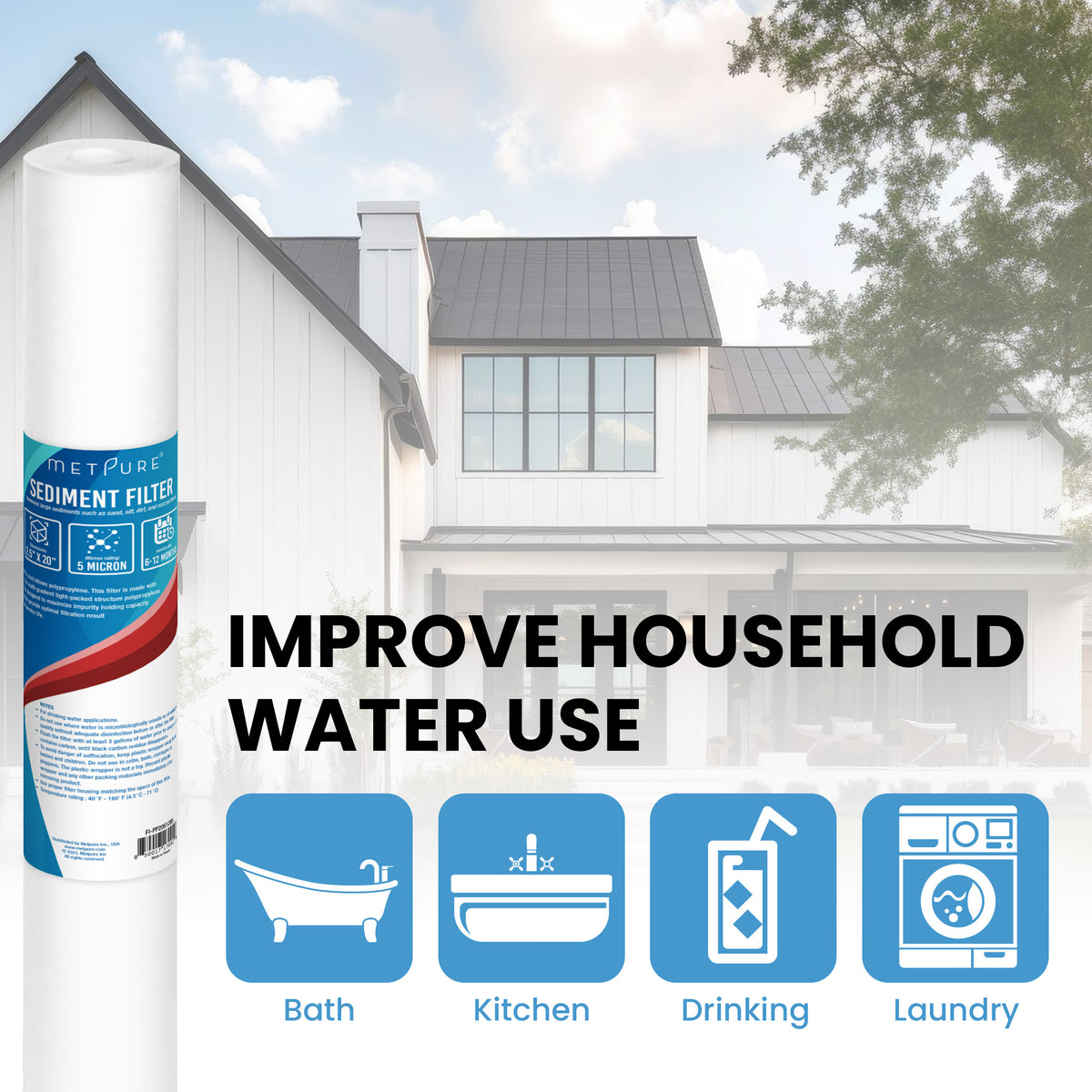 Metpure 20 x 2.5 inch 5 micron polypropylene sediment water filter cartridge