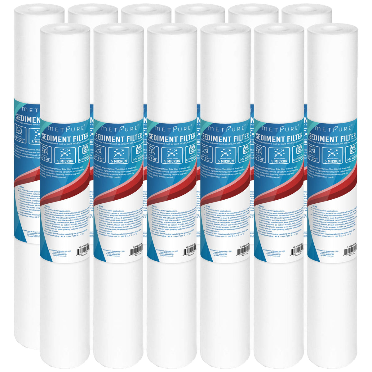 Metpure 20 x 2.5 inch 5 micron polypropylene sediment water filter cartridge