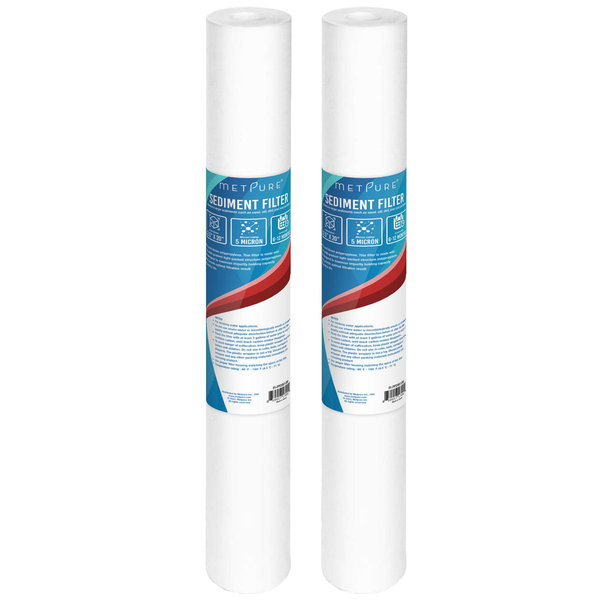 Metpure 20 x 2.5 inch 5 micron polypropylene sediment water filter cartridge