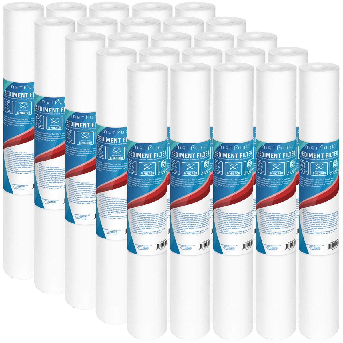 Metpure 20 x 2.5 inch 5 micron polypropylene sediment water filter cartridge