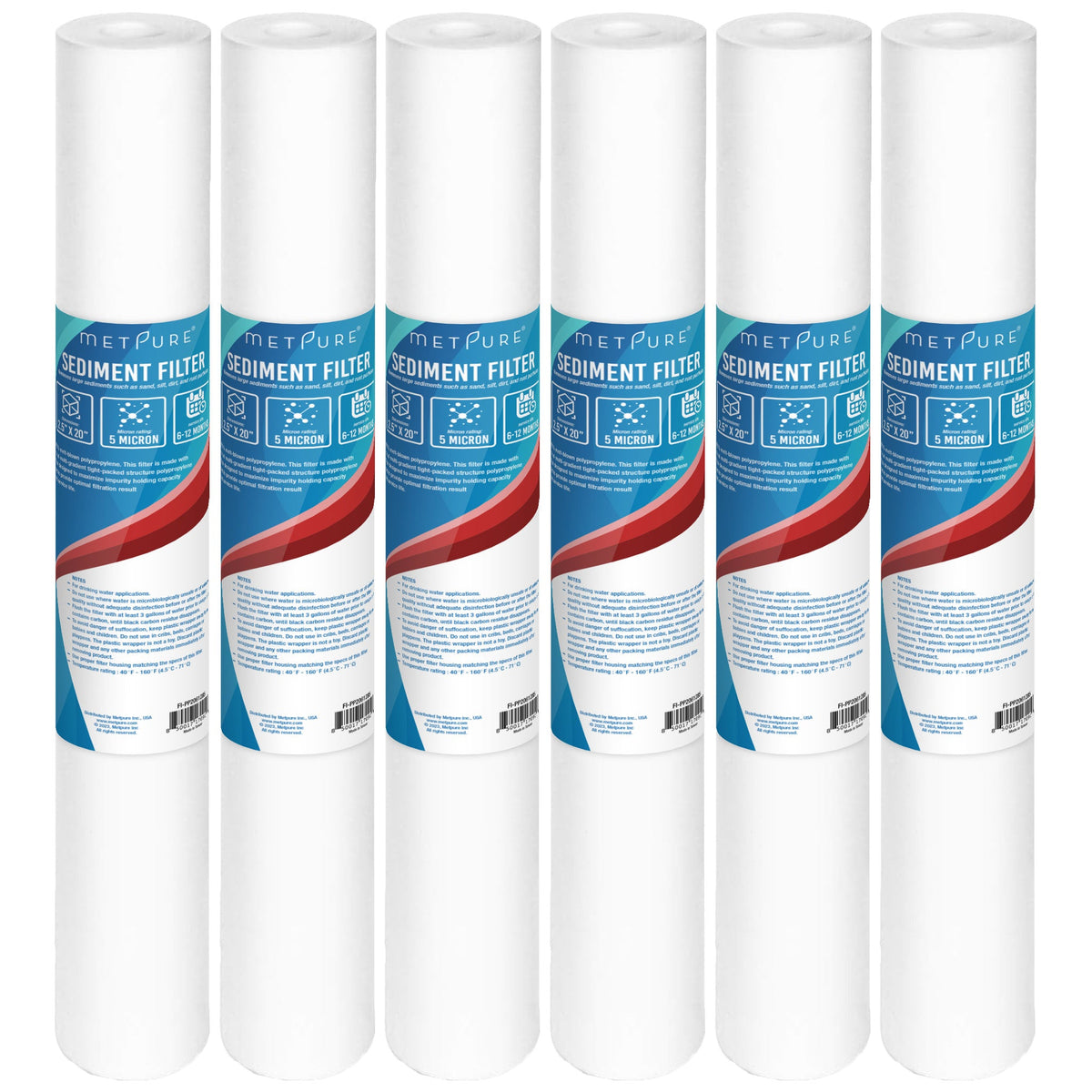 Metpure 20 x 2.5 inch 5 micron polypropylene sediment water filter cartridge