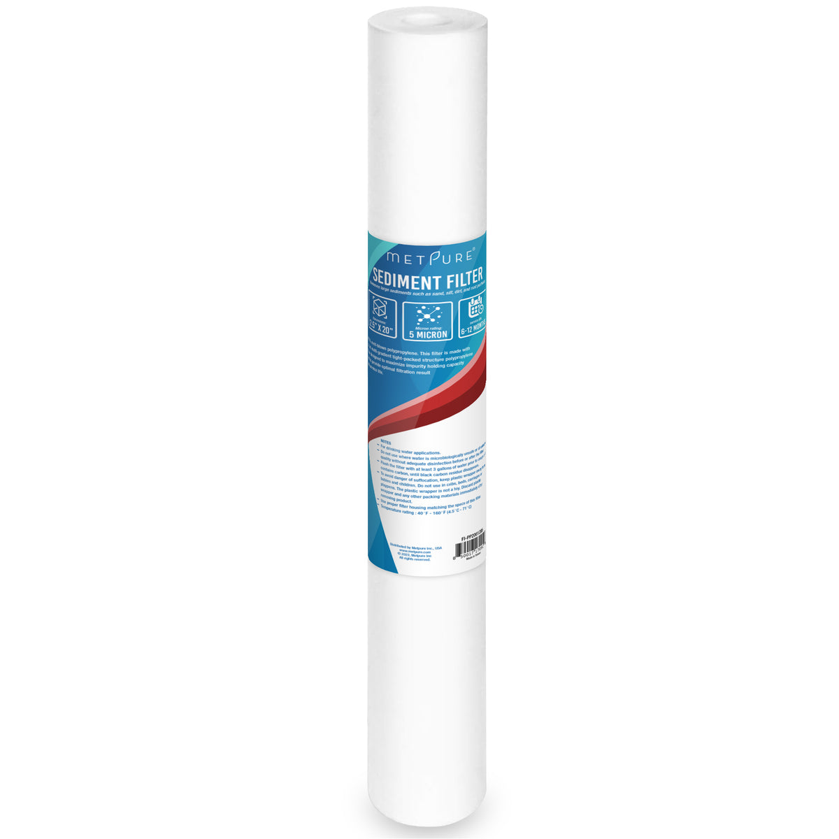 Metpure 20 x 2.5 inch 5 micron polypropylene sediment water filter cartridge