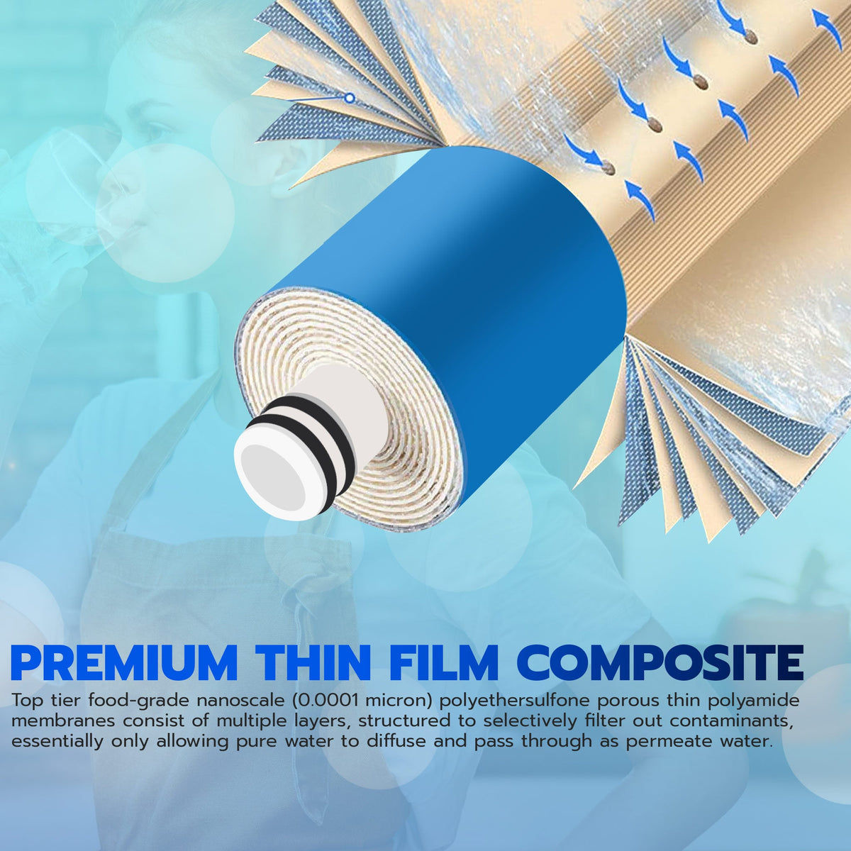 Metpure universal 50 GPD 1812 reverse osmosis membrane, 11.75 x 1.75 inch
