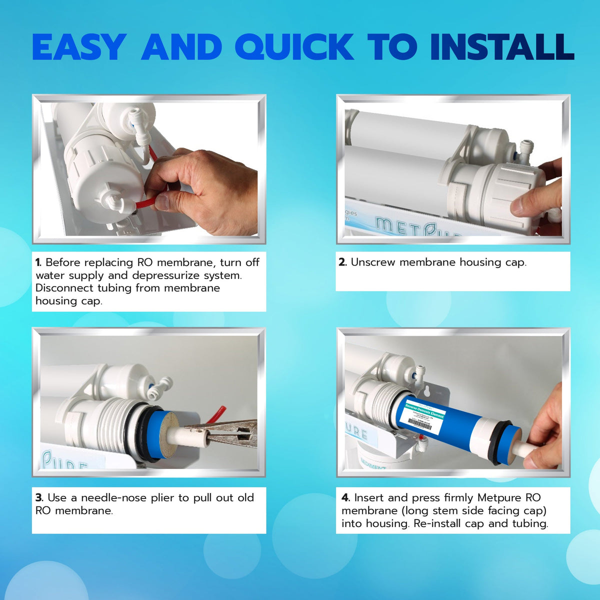 Metpure universal 50 GPD 1812 reverse osmosis membrane, 11.75 x 1.75 inch