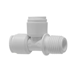 White 1/4 inch OD quick connect male run tee with 1/4 inch male thread