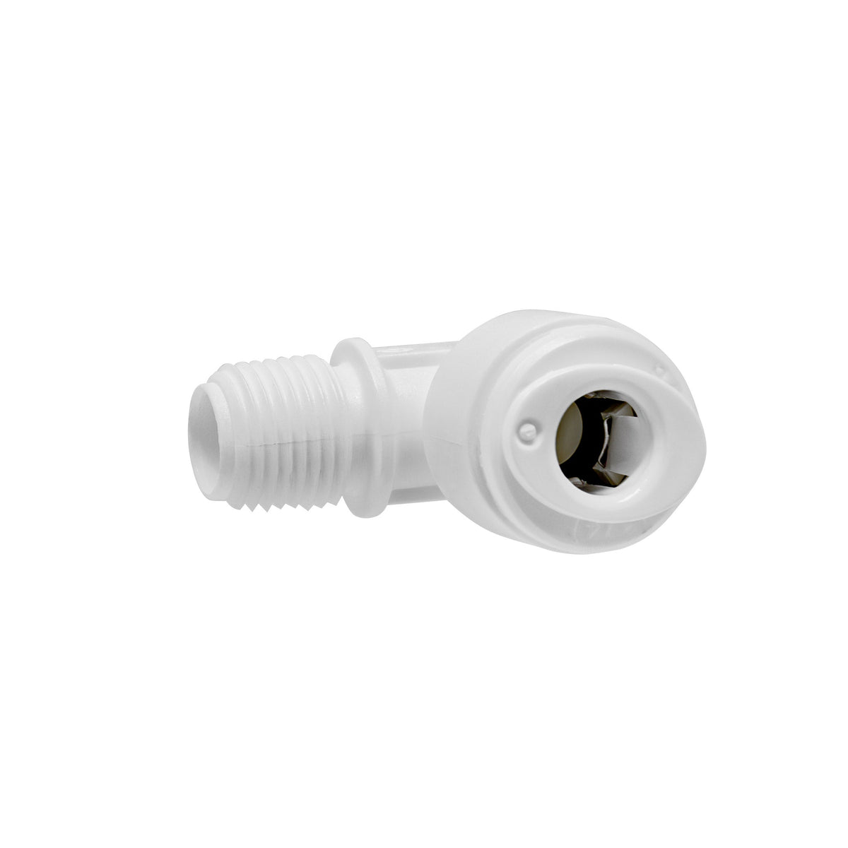 White 1/4 inch OD quick connect x 1/8 inch male thread elbow