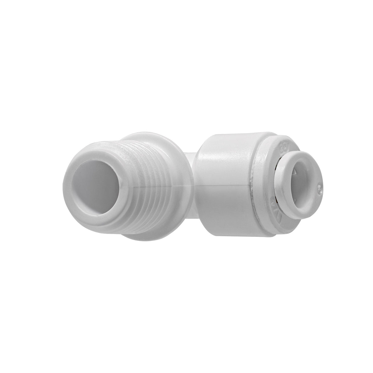 White 1/4 inch OD quick connect x 1/4 inch male thread elbow