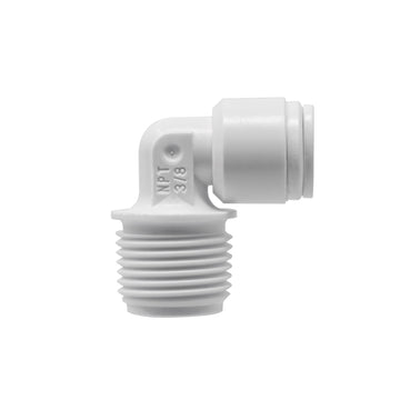 Quick Connect Male Elbow. 1/4" Quick Connect x 3/8" Male Thread. Certified by NSF.